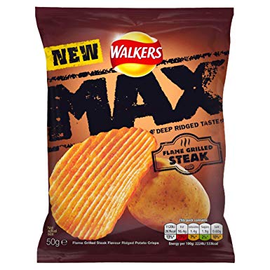 WALKERS MAX SIZZLING FLAME GRILLED STEAK 50G (BEST BEFORE 27 SEPTEMBER 2025)