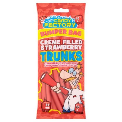 CRAZY CANDY FACTORY BUMPER BAGS CREME FILLED STRAWBERRY TRUNKS 225G
