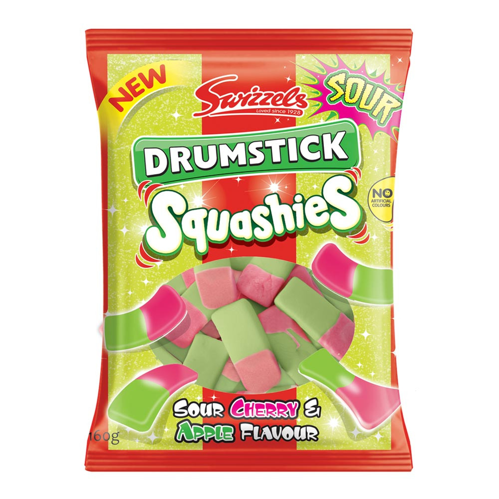 SWIZZELS DRUMSTICK SQUASHIES SOUR CHERRY & APPLE FLAVOUR 160G UK