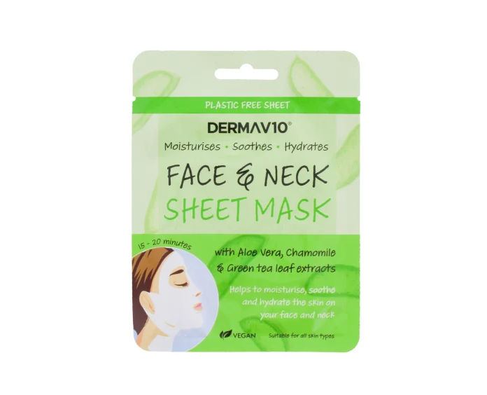 DERMA V10 FACE AND NECK MASK WITH ALOE VERA CHAMOMILE AND GREEN TEA