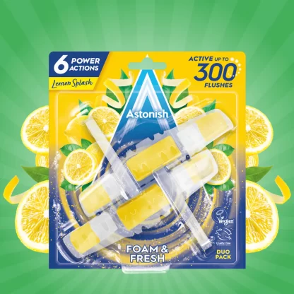 ASTONISH FOAM AND FRESH TOILET BLOCK LEMON SPLASH 2 PACK (BEST BEFORE 25 SEPTEMBER 2025)