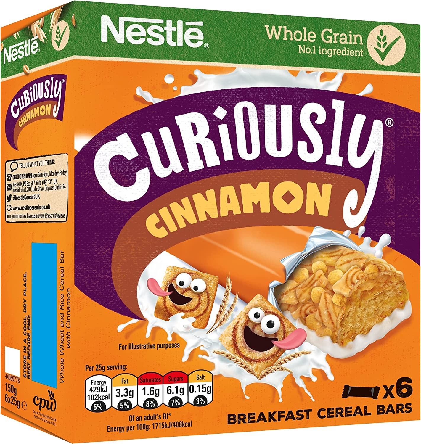 NESTLE CURIOUSLY CINNAMON CEREAL BARS (6X25G) 150G UK Emporium