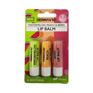 DERMA V10 LIP BALM SUMMER 3 PACK - WATERMELON PEACH AND BERRY