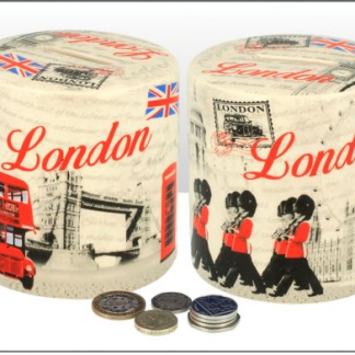 LONDON MONTAGE CERAMIC MONEY BOX BLACK AND WHITE