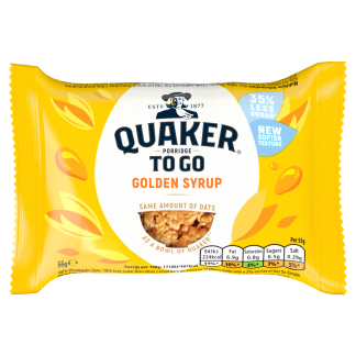 QUAKER PORRIDGE TO GO GOLDEN SYRUP SQUARES 55G (BEST BEFORE 28 DECEMBER 2025)