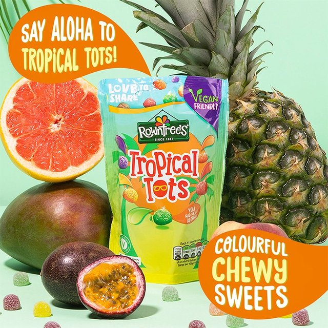 ROWNTREES TROPICAL TOTS VEGAN FRIENDLY SWEETS SHARING BAG 140G (BEST BEFORE DATE: END JAN 2025)