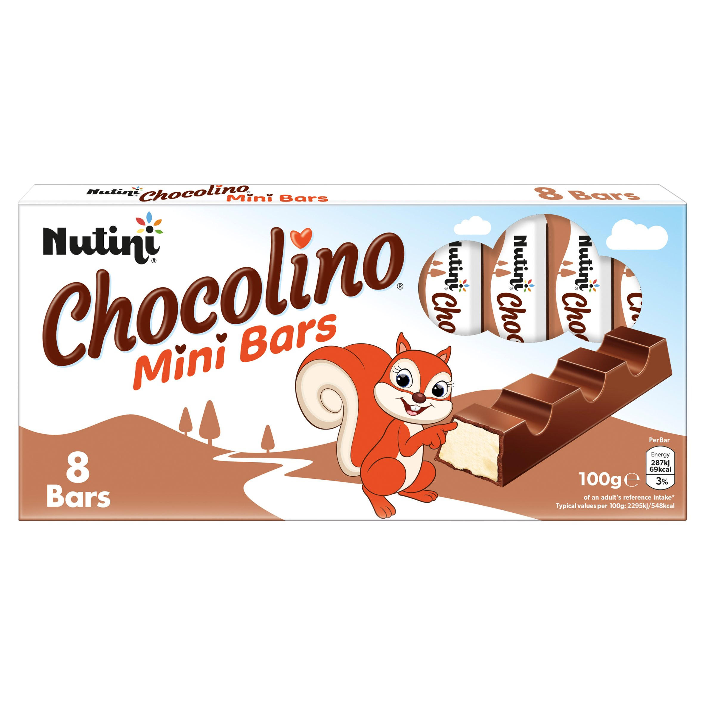 NUTINI CHOCOLINO MINI BARS 8 PACK (BEST BEFORE 24 SEPTEMBER 2025)