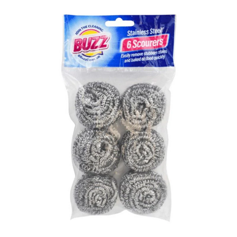 BUZZ STAINLESS STEEL SCOURERS 6 PACK